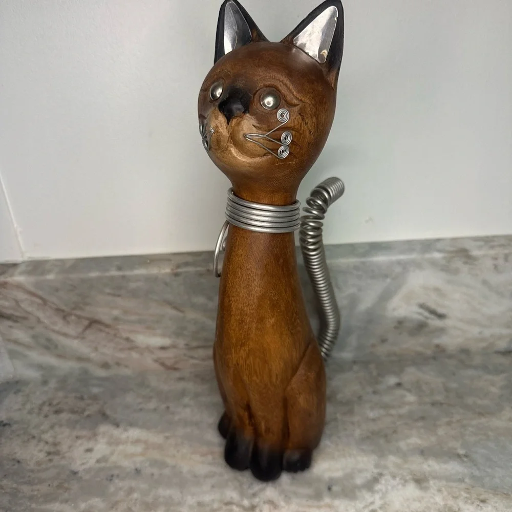 Wood & Metal Cat Figurine - Picture 1 of 4